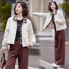 bao款现货2024年冬季新款女装韩版休闲衬衫领拼接假两件派克服，女装棉衣/棉服，靓星雨