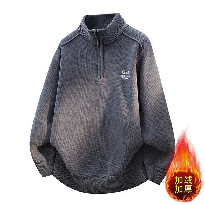 W25263-P55冬半高拉链领卫衣男潮牌加绒加厚卫衣外套时尚打底衫,男装T恤,电商D310B