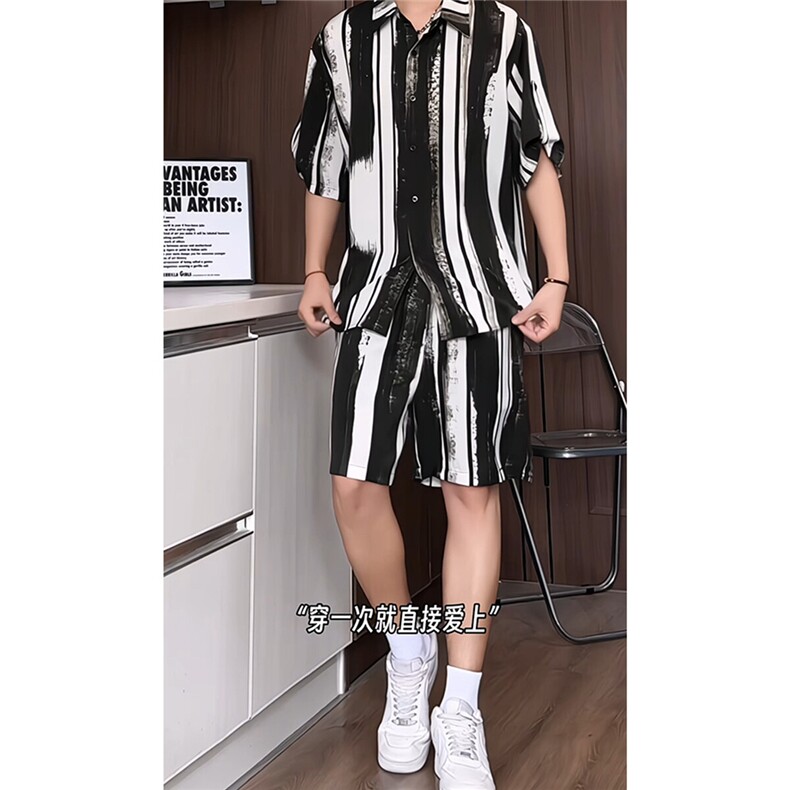 1短袖衬衫男+短裤男套装男100%聚酯纤维M-5XL大码TZ78718P50控98，男装休闲套装，星座226-2