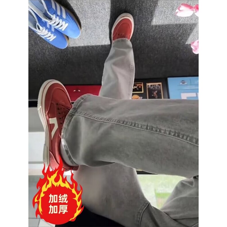 美式灰色直筒加绒男潮牌cIeanfit水洗复古长裤子K7055-1#P45网图,男装卫衣,电商B245
