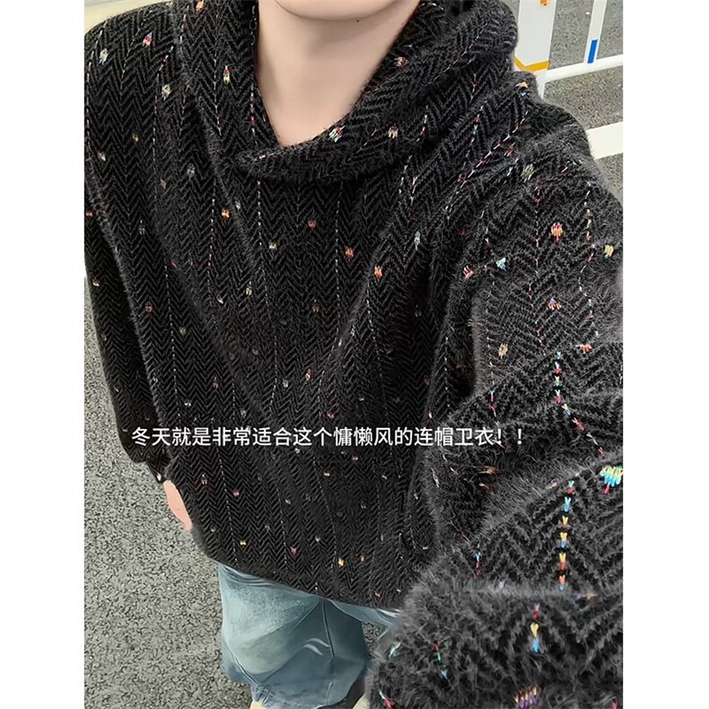 小香风针织刺绣连帽卫衣男秋冬美式重磅情侣外套cleanfit套头帽衫，女装短外套，星座506A