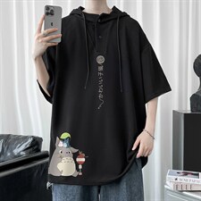 LD54152-P45连帽短袖t恤男大码胖子带帽五分袖中袖，男装T恤，电商A040