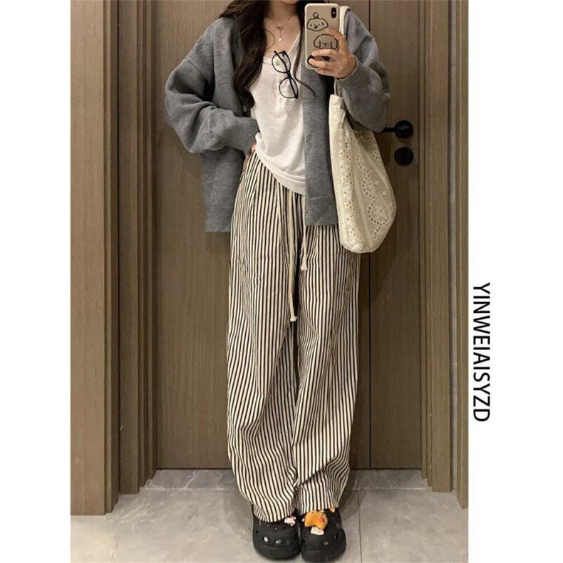 美式复古竖条纹裤子女宽松显瘦休闲直筒阔腿裤XRG113,男装休闲裤,星座1116A（原606A-3）
