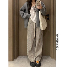 美式复古竖条纹裤子女宽松显瘦休闲直筒阔腿裤XRG113，男装休闲裤，星座1116A（原606A-3）