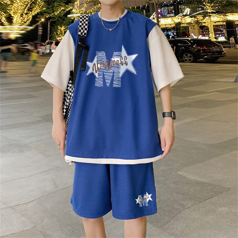 华夫格套装潮流休闲短袖短裤两件套FTZ3053-P55控78,男装休闲套装,电商B370