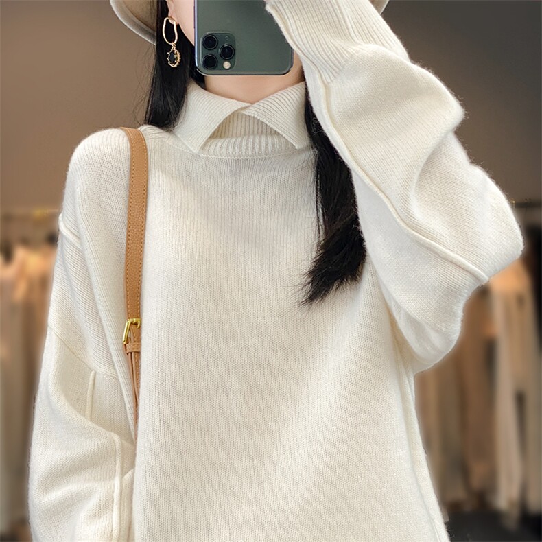 女士秋冬季新款七针加厚小翻领羊毛衫,女装羊毛衫,奢优羊绒