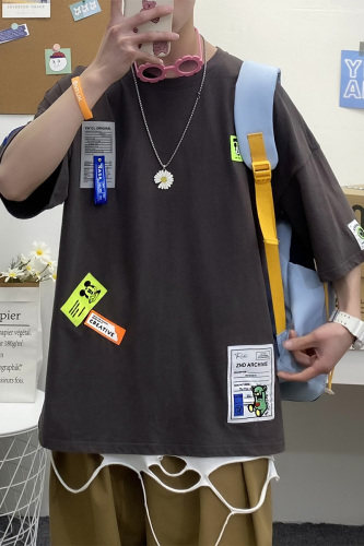 主推款夏季短袖t男潮流港风贴标重磅t恤衫A210-A8363-P35控58，男装T恤，星座210-3
