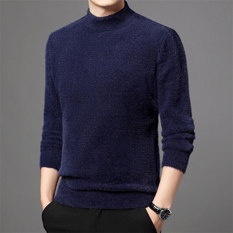 男士水貂绒毛衣加绒加厚款冬季纯色休闲半高领保暖羊毛貂绒衫，男装针织衫/毛衣，钱塘6003（原4033）