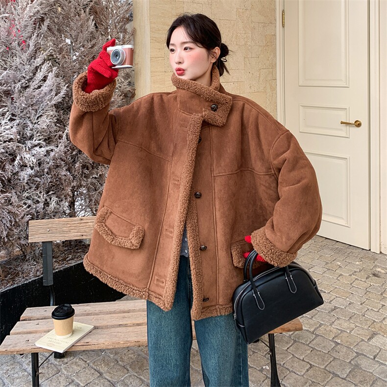 2025冬季新款！韩系复古皮毛一体外套,女装棉衣/棉服,1C151