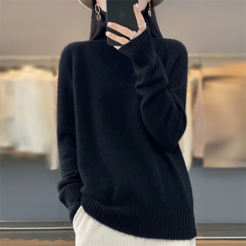 高领加厚100%纯羊毛衫女秋冬宽松插肩纯色毛衣内搭羊绒针织打底衫图片