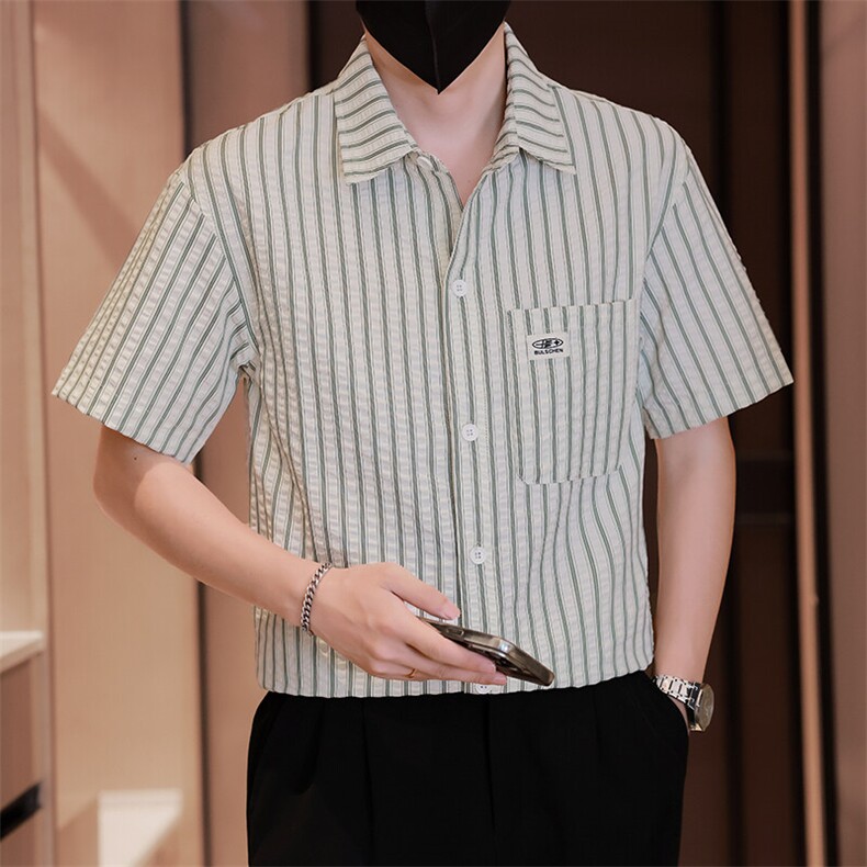 大货条纹衬衫男短袖夏季2025新款帅气衬衣C317-C803-P50,男装衬衫,电商C317