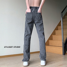 B221美式ins高街暗黑小众重金属拉链小脚牛仔裤LK23044-P70控98，男装牛仔裤，电商B221