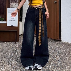 通勤韩版ins街头休闲阔腿牛仔裤女春秋季新款垂感时尚拖地牛仔裤，男装牛仔裤，星座506A