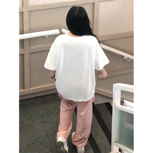 美式复古vintage螺纹小领口短袖t恤宽松潮牌潮流情侣半袖