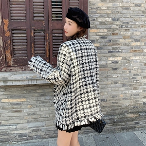 高级感流苏黑白格子千金小香风外套女2025春秋超好看气质夹克上衣图片