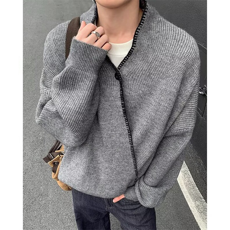 【005】25立领宽松线衣撞色轻奢毛衣外套针织开衫男A079-V26-P54,男装针织衫/毛衣,电商A079