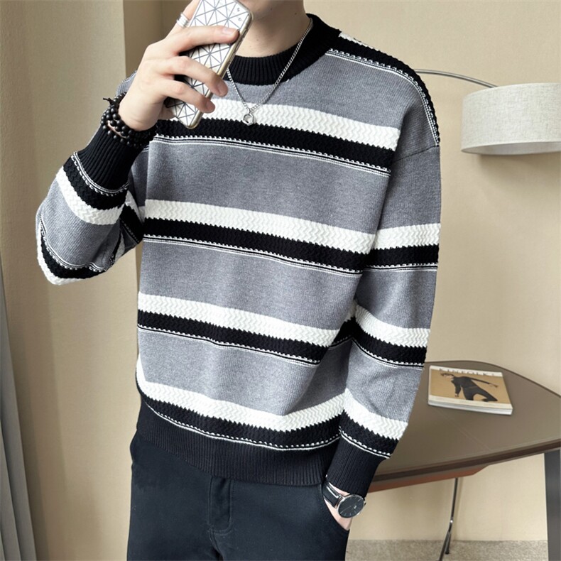 店主风~秋冬拼色条纹毛衣M063/P68,男装针织衫/毛衣,电商B331