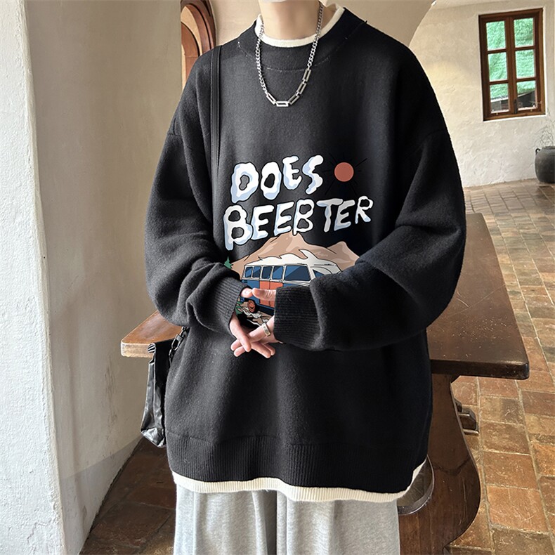 控78假两件毛衣男大码加绒针织衫男毛线衣M80269-P55加绒P70,男装针织衫/毛衣,电商A040