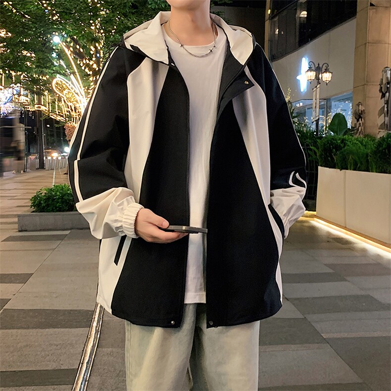 港风新款外景二开宽松夹克男撞色冲锋衣连帽外套MYJ24-7836-P68,男装夹克,星座717