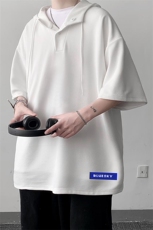 LD54202-P45连帽短袖t恤男大码胖子带帽五分袖中袖大皂风，男装T恤，电商A040