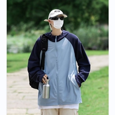 夏季冲锋衣外套撞色拼接潮流潮牌时尚抽绳连帽防晒衣W5829-P40，男装防晒衣，星座412-3