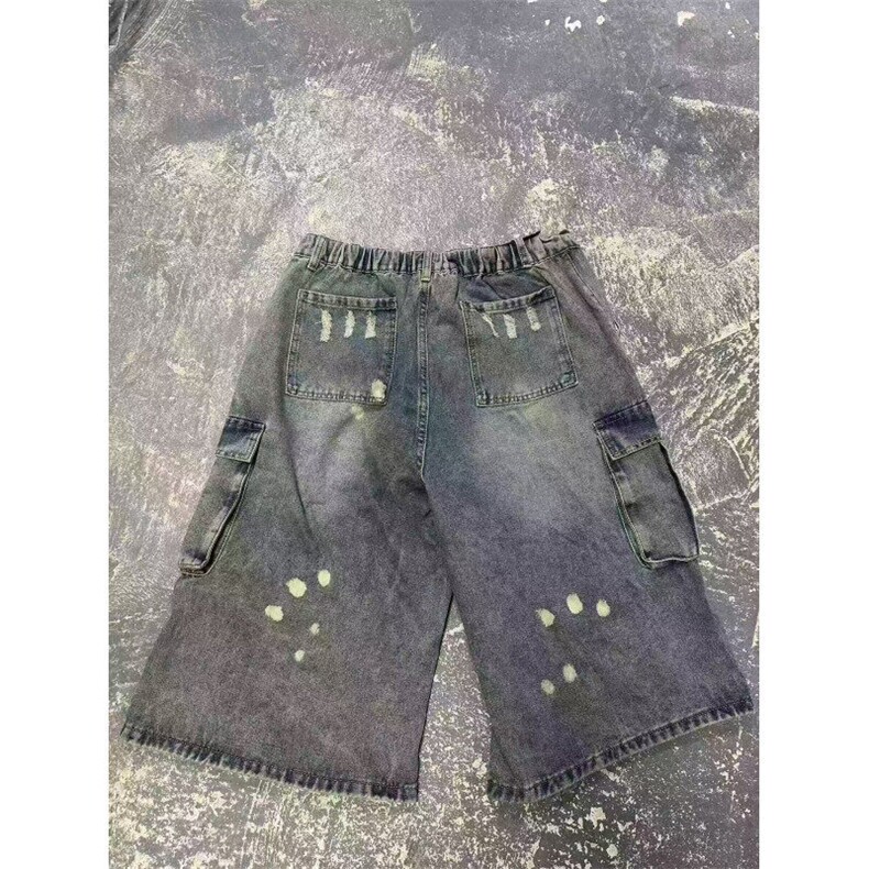 原版质量工装阔腿牛仔裤男女秋冬款高街设计感宽松显瘦高腰短裤,男装牛仔裤,星座613