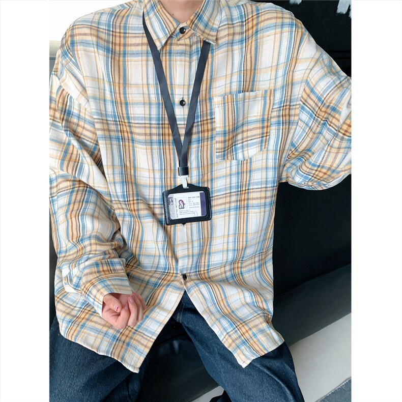 现货~格子大码长袖衬衫C5887/特P20黄白色,男装衬衫,电商A094