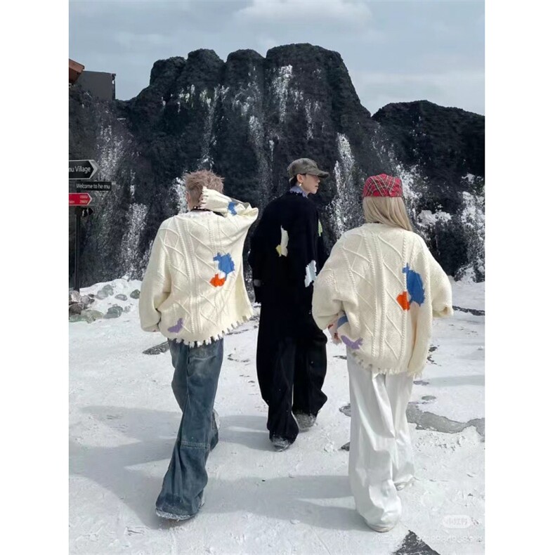 25M806-P75抖音撞色开衫毛衣男女同款针织衫,男装针织衫/毛衣,电商B327