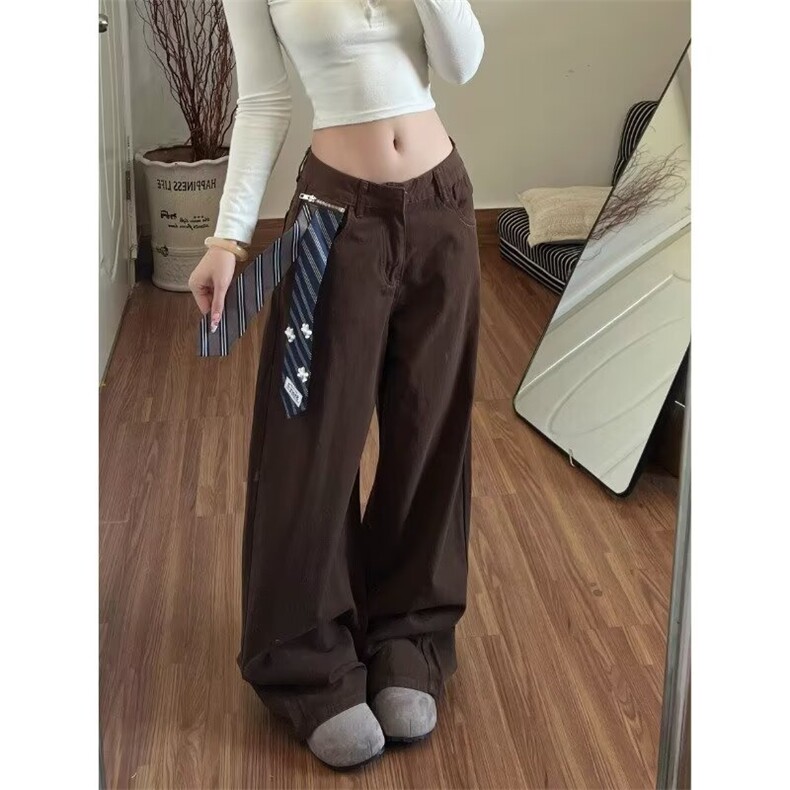 美拉德穿搭领带拼接牛仔裤男女设计感宽松弯刀裤S546P62,男装牛仔裤,星座1112-1