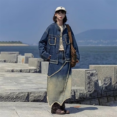 慵懒潮流日系流行气质早秋新款法式复古棉麻撞色绣花牛仔外套新款，男装工装外套，星座1210-1