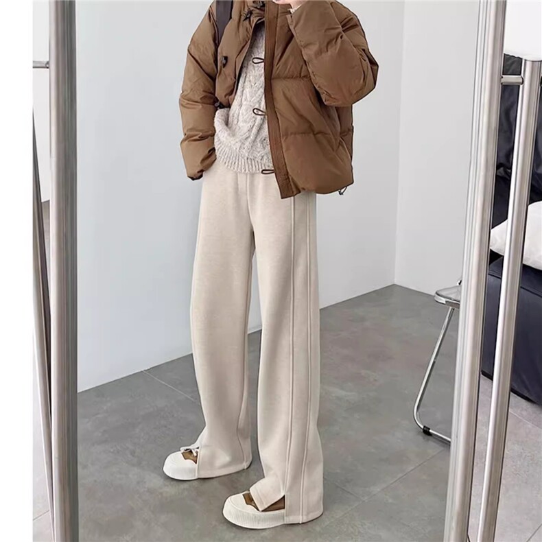 人字纹绵羊毛裤女秋冬季2025新款加绒小个子羊毛直筒窄版阔腿裤,女装休闲裤,云美莎专业女裤-全店现货