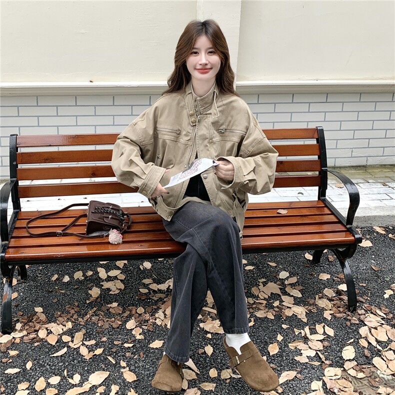 短款工装外套女2025新款宽松美式复古机车服夹克,女装短外套,2C012