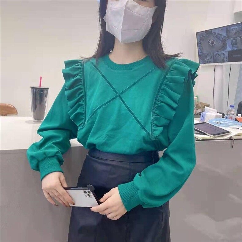 秋季新款花边卫衣，2021，女装卫衣/绒衫，玉米青豆