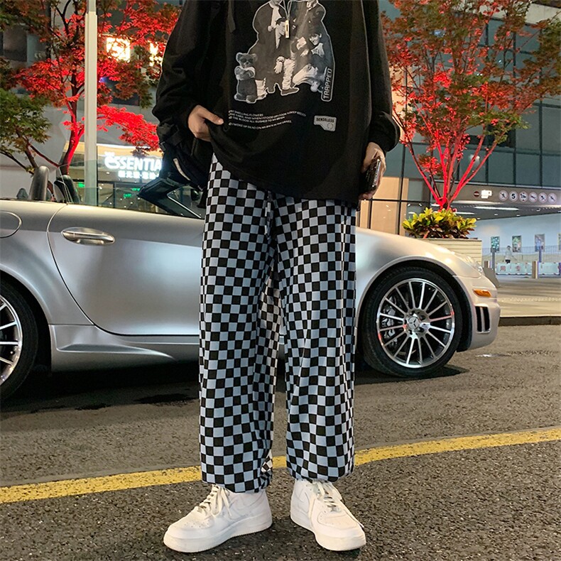 棋盘格裤子高街ins潮黑白格子休闲裤KT04P30,男装休闲裤,星座1116-2