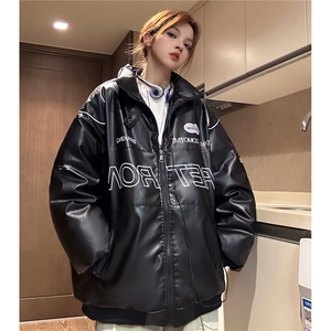 2025新款美式PU皮棉衣冬季加厚棉服潮牌机车外套ins D233 P100图片