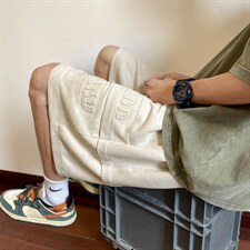 24美式重磅鹿皮绒钢印短裤夏季宽松大码五分裤KH111P48控68，男装牛仔裤，电商A341