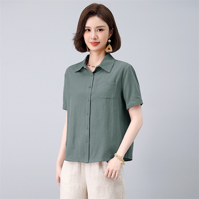 纯棉衬衫女2025夏季新款中老年妈妈大码宽松休闲全棉外穿长袖,女装衬衫,曼沙奕珂