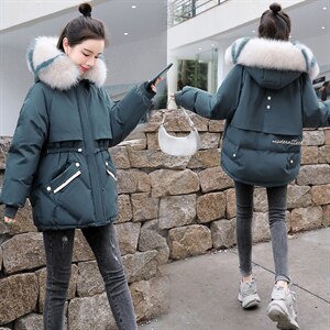 小个子派克棉服2023年冬季新款女装休闲气质绣花大毛领棉衣图片