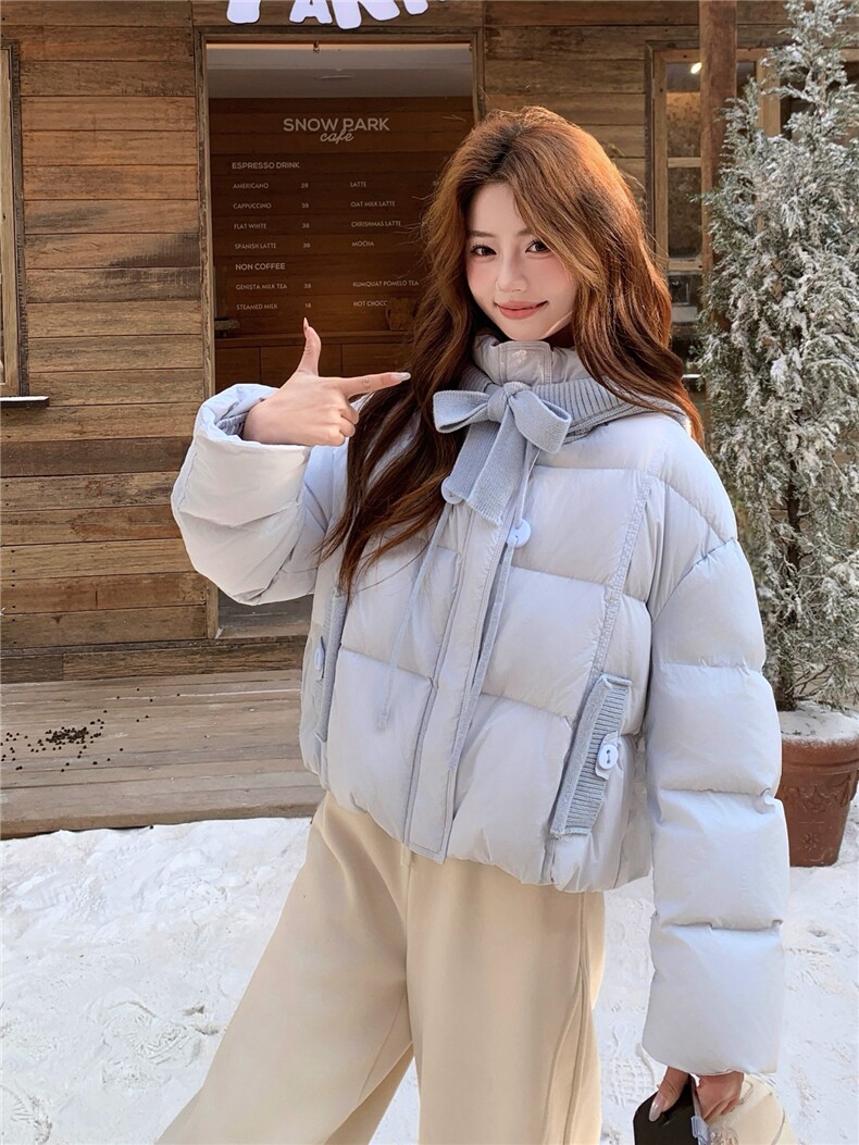现货冬季新品针织帽可拆卸休闲羽绒服短外套,女装羽绒服,乐吉娜