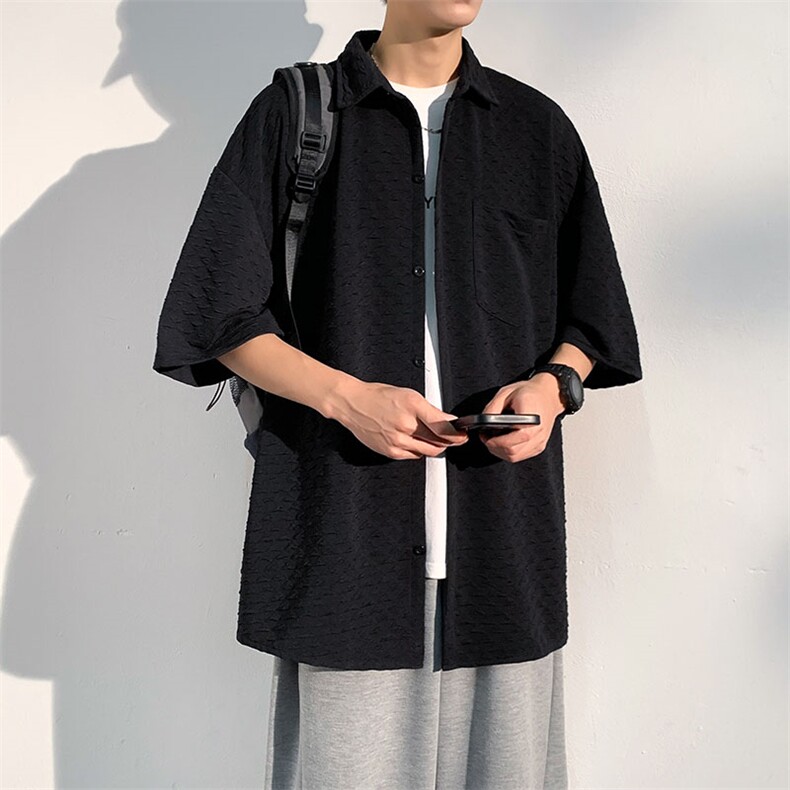 短袖衬衫男夏季新款港风宽松设计大码坠感衬衣CS1901-P38,男装衬衫,星座214-3