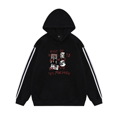 新款平铺侧边条纹时尚字母印花连帽卫衣A247-WR702P55控78，男装卫衣，电商A247-1