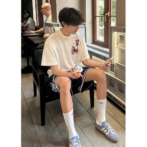 玫瑰印花T恤女夏季美式设计感休闲短袖男潮牌情侣款上衣 TC06图片