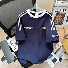C320-P37美式复古织带条纹短袖t恤2024夏季潮情侣宽松上衣现货，男装T恤，星座512-6