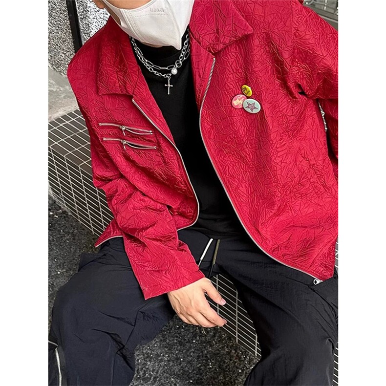 网图有货cleanfit褶皱徽章设计翻领夹克男女宽松外套A912-P55,男装夹克,星座1505