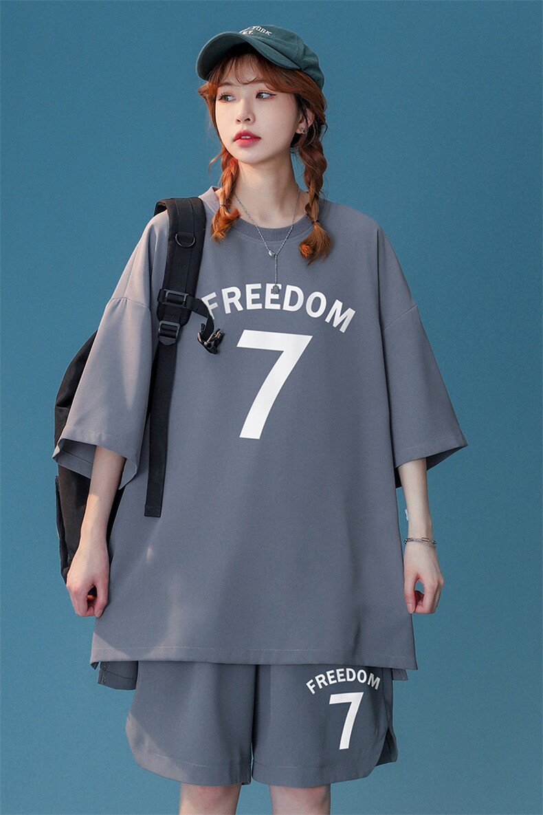 中性风23夏季ins时尚潮流冰丝字母休闲运动套装TZ910P65控88,男装休闲套装,A247A