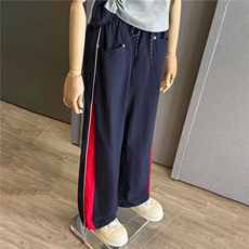 简约时尚休闲套装女夏季新款高级感圆领撞色拼接上衣阔腿裤两件套，女装套装/套裙，江南