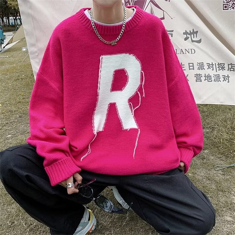 美式街头设计感圆字母R毛衣男慵懒风休闲针织衫Y21P42,男装针织衫/毛衣,星座1116-2