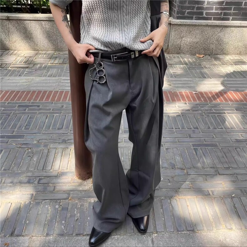 韩 春夏立体工字褶A字廓形弯刀TR西裤通勤cleanfit休闲裤男女款图片