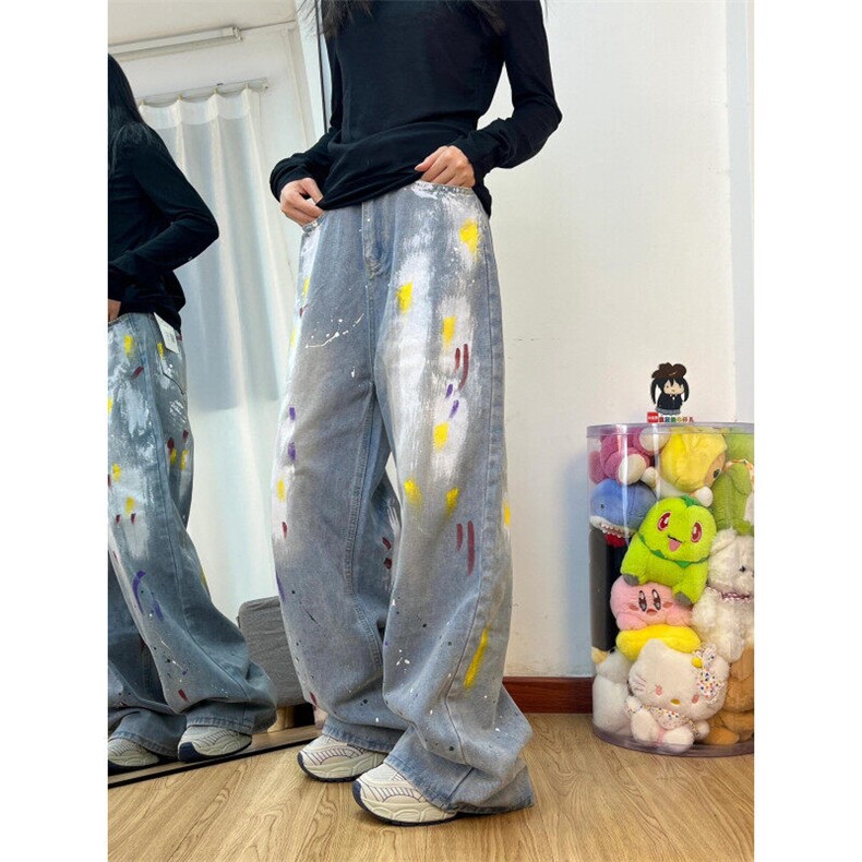 【有货】CK200CC-特P45 复古彩色涂鸦做旧水洗宽松牛仔裤男图片
