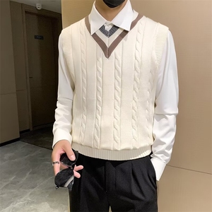 针织无袖背心秋冬绅装马甲男复古英伦学院风打底毛衣包芯纱 3479图片